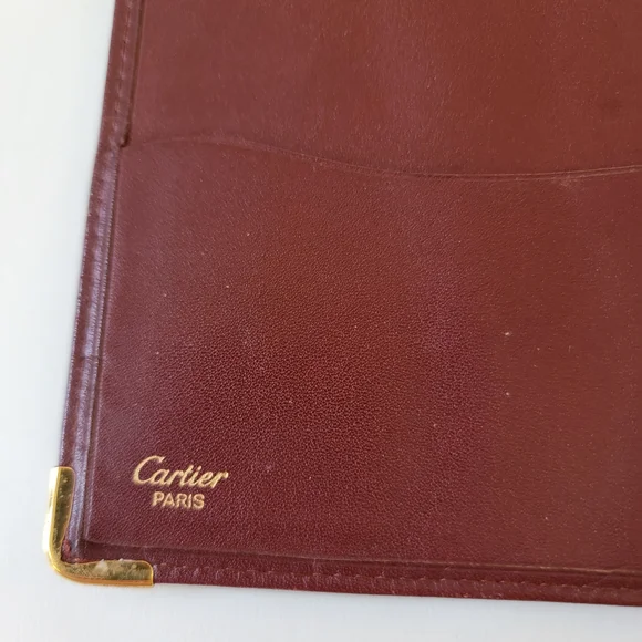 Cartier Paris Burgundy Leather Long Bifold Wallet with Gold Accents - Picture 4 of 8